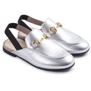 Gucci Silver Slingback Princetown Loafers/ Slides Size 33